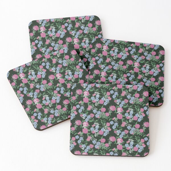 Item preview, Blue and Pink Summer Floral Seamless Pattern on Black designed and sold by rhombusOnion.