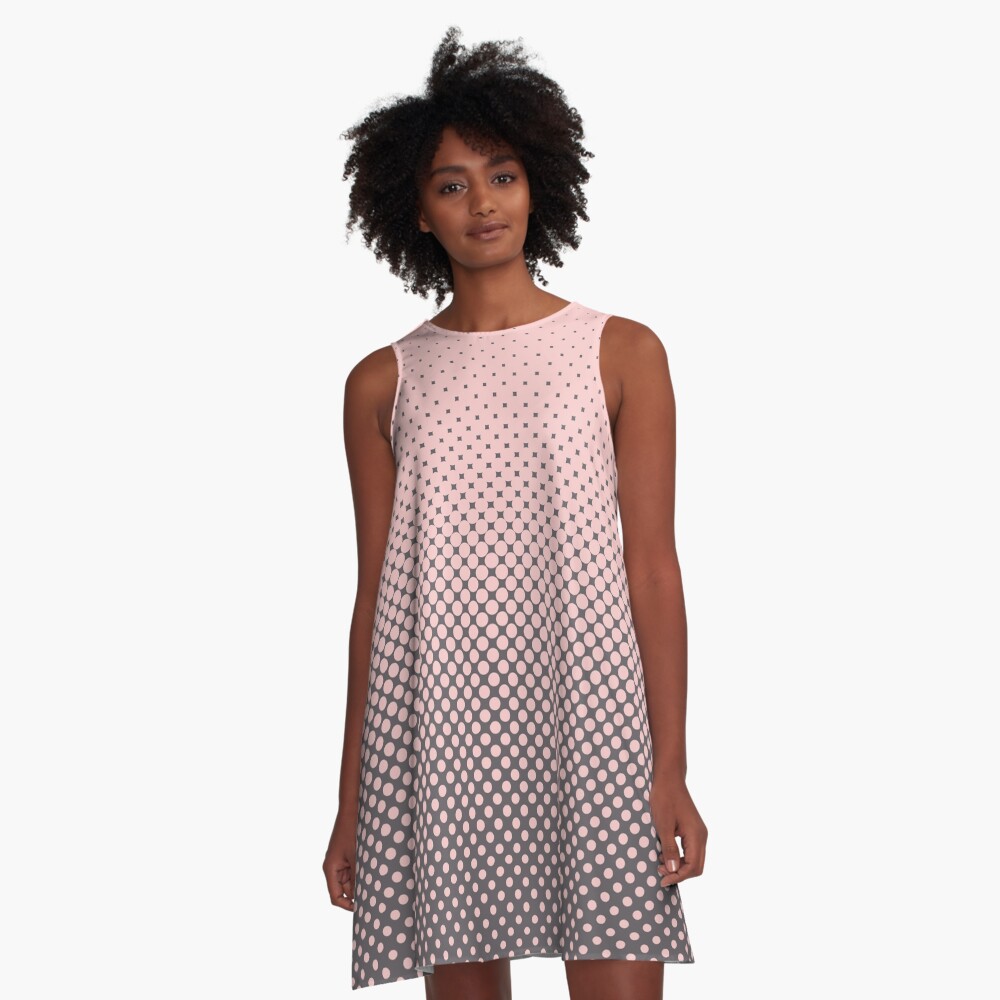 Polka Dots Millennial Pink Opal Grey Trendy A-Line Dress