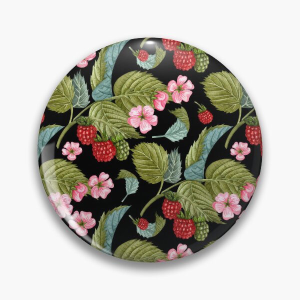 Item preview, Raspberry Branches with Leaves and Flowers on Black Background Pattern designed and sold by silviaol.