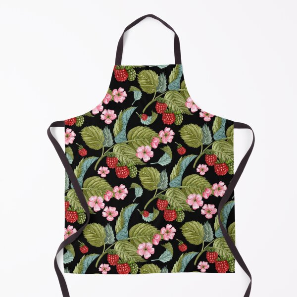 Item preview, Raspberry Branches with Leaves and Flowers on Black Background Pattern designed and sold by silviaol.