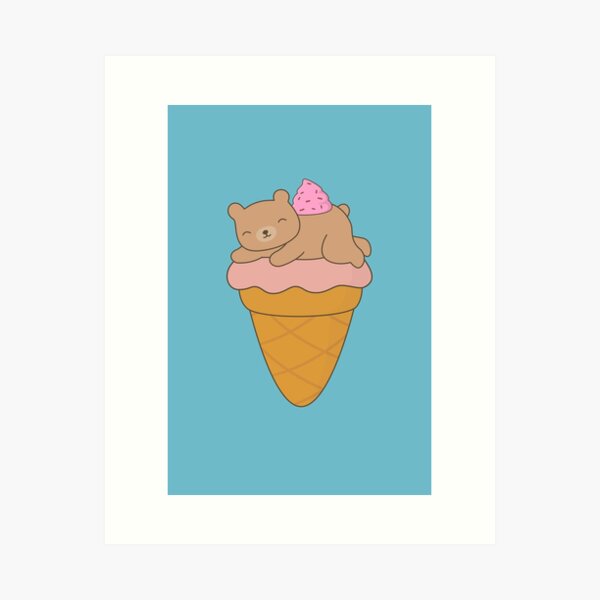 Cute Polar Bear Eating Ice Cream Cone Cartoon - Cute Polar Bear Eating Ice  Cream Cone - T-Shirt