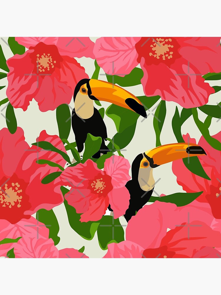 Disover pomegranate flower Toucans pattern Premium Matte Vertical Poster