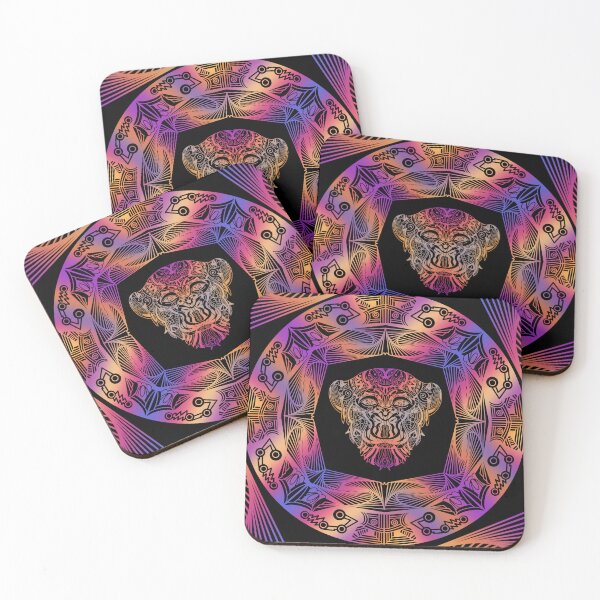 Item preview, The modern ape face in florescent mandala design designed and sold by MyMemoriesArts.