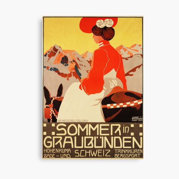 Item preview, Summer in GRAUBUNDEN Switzerland 1935 Old Art Deco Travel Poster designed and sold by retroposters.