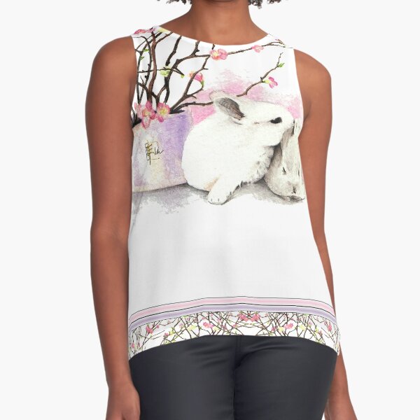 Cute little Bunnies with a blooming cherry branch Sleeveless Top