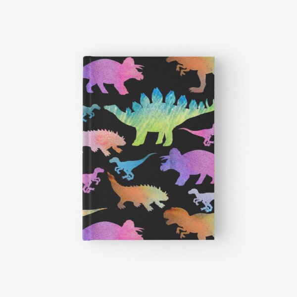 Dinosaur rainbow on black Hardcover Journal