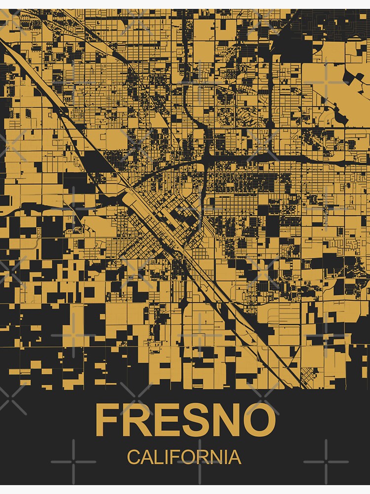 "Fresno Black Gold Map Art California USA" Sticker by EpicMaps Redbubble