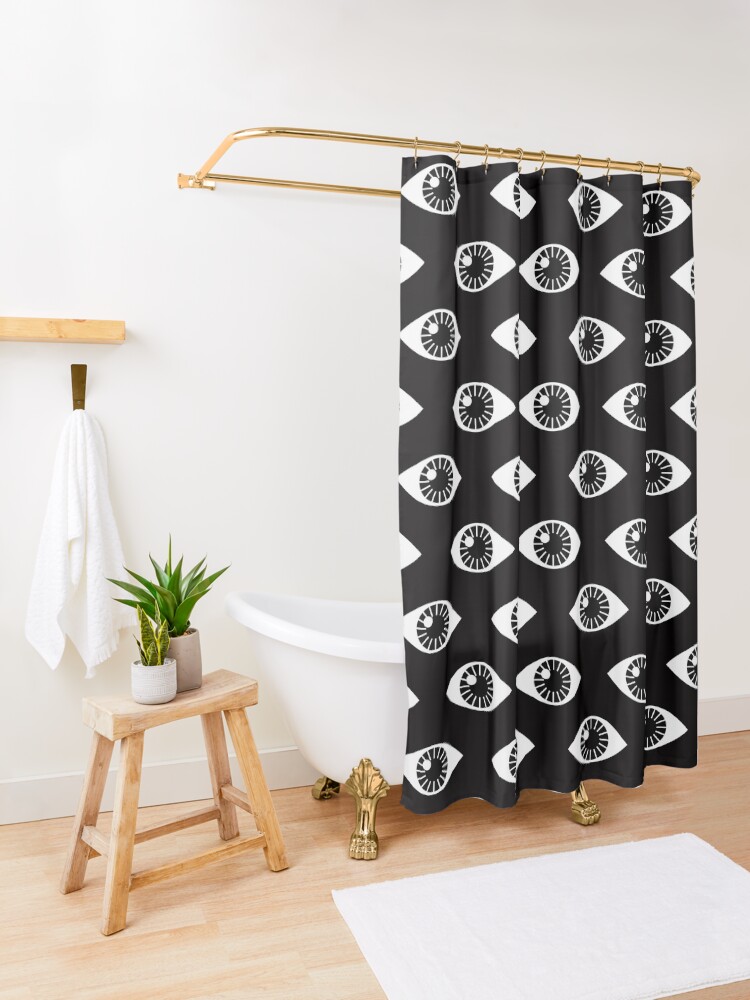 Alternate view of Eyes Wide Open - on Black Shower Curtain