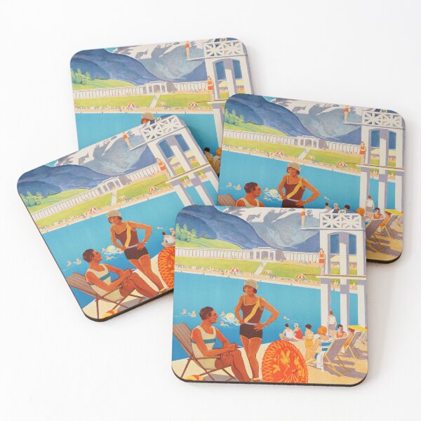 Item preview, ENGELBERG Heated Swimming Pool 1932 Vintage Swiss Tourism Advertising Poster designed and sold by retroposters.