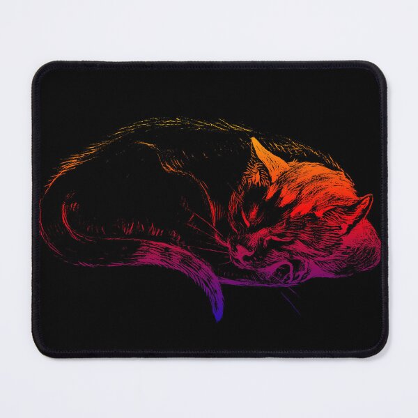 Item preview, Adorable Sleeping Cat: Edited Bright Colored Version of Sketch of a Cat (1812) By Jean Bernard. Black Background. designed and sold by TeachUrb.