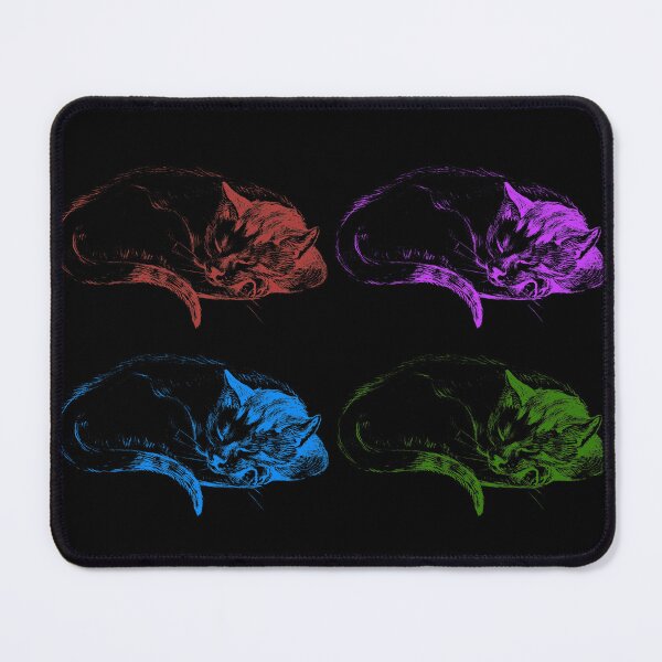 Item preview, Adorable Sleeping Cats: Edited Multi-Colored Version of Sketch of a Cat (1812) By Jean Bernard. Red, Purple, Blue, and Green. Black Background. designed and sold by TeachUrb.