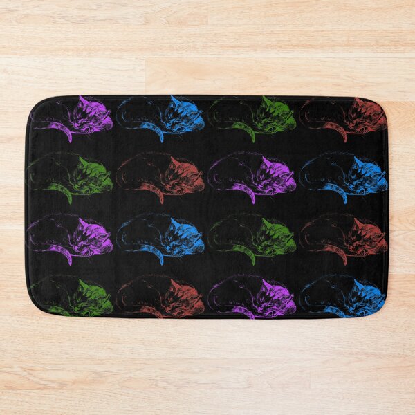 Item preview, Adorable Sleeping Cats: Edited  Multi-Colored Version of Sketch of a Cat (1812) By Jean Bernard. Red, Purple, Blue, and Green. Black Background. designed and sold by TeachUrb.