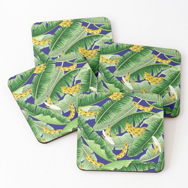 Item preview, Tropical Banana And Banana Leaves Pattern On Blue Background designed and sold by Ayesha Saleem.