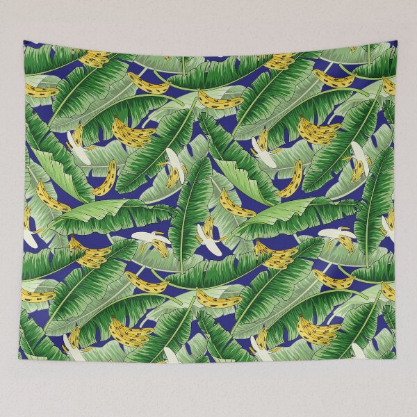 Item preview, Tropical Banana And Banana Leaves Pattern On Blue Background designed and sold by Ayesha Saleem.