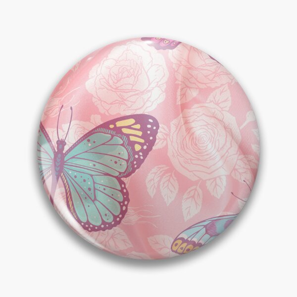 Item preview, romantic floral pink background with blue, pink and green butterlfies designed and sold by Beeroclock.