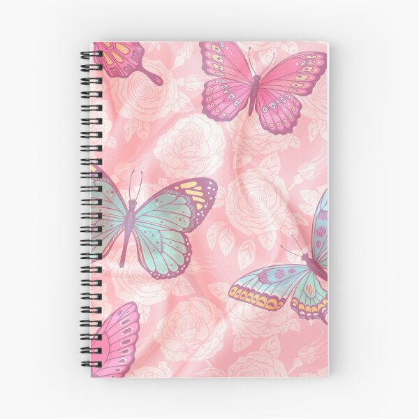 Item preview, romantic floral pink background with blue, pink and green butterlfies designed and sold by Beeroclock.