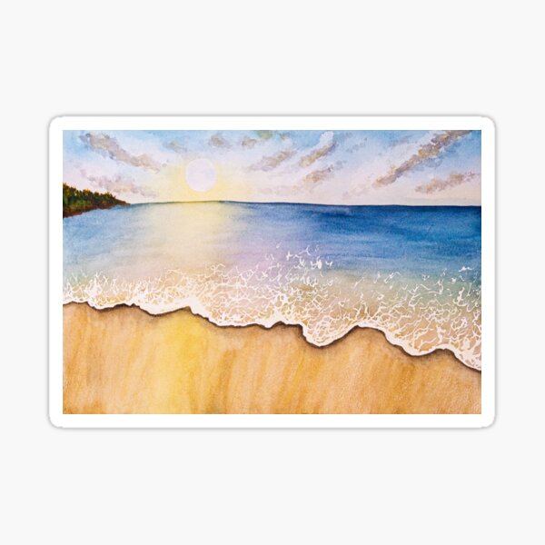 Beautiful, sunny, sandy beach in watercolour Sticker