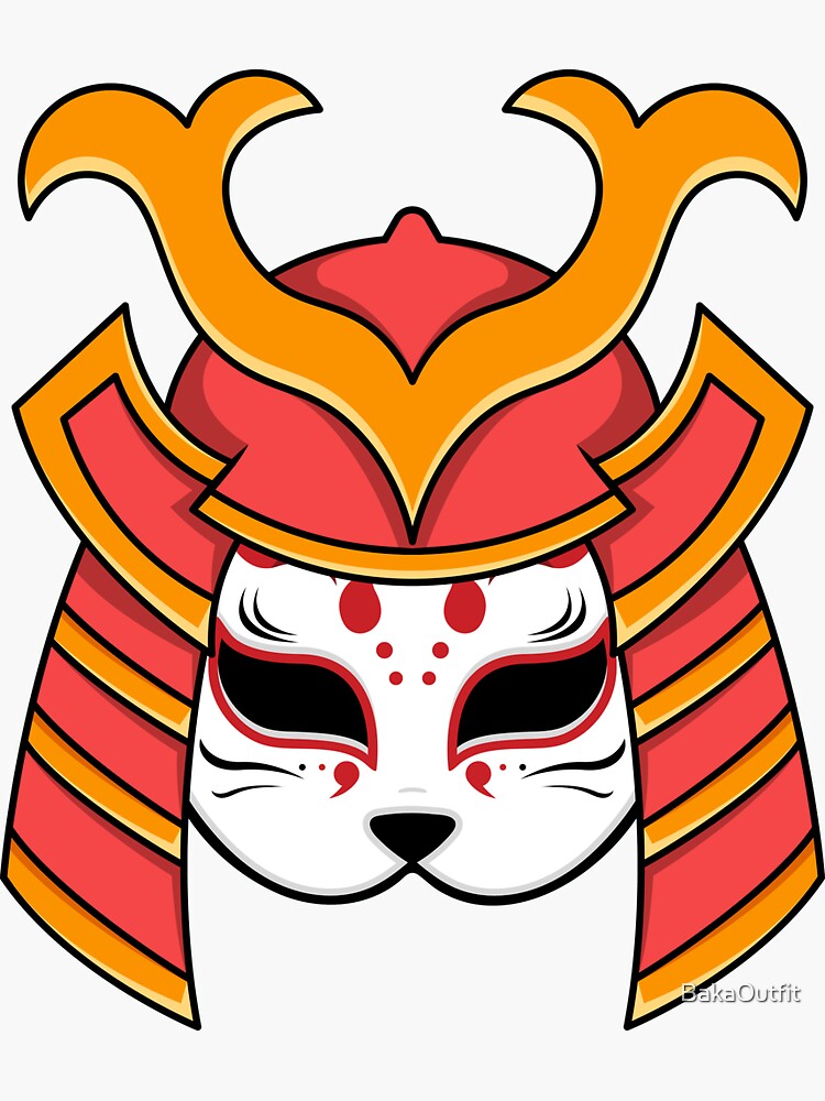 "Kitsune Mask Samurai Helmet" Sticker for Sale by BakaOutfit Redbubble