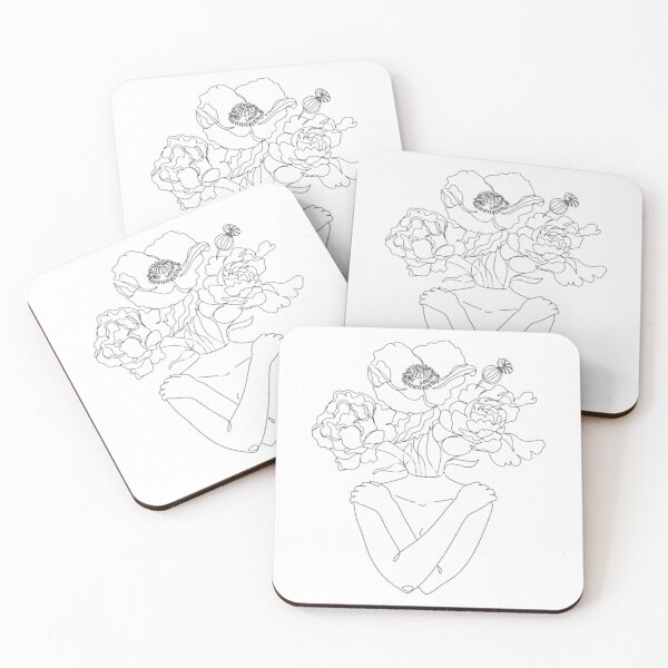 Item preview, Woman With Flowers Hugging Herself Line Art designed and sold by BEyourself be.