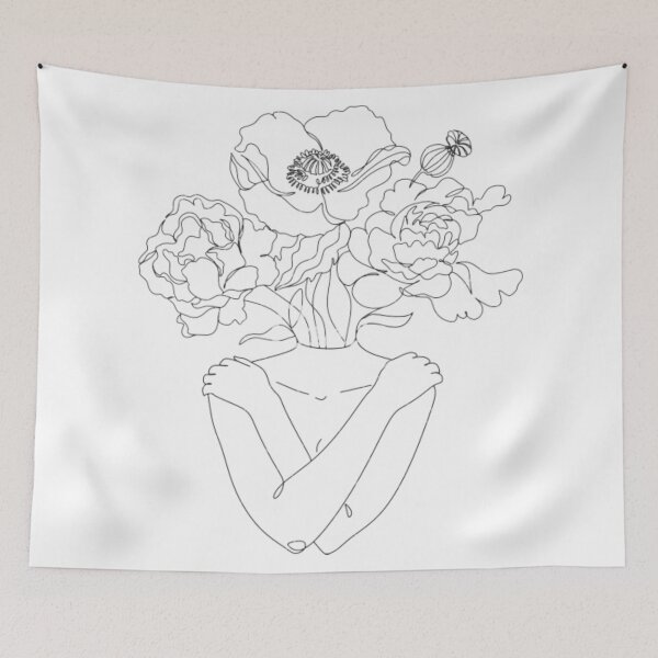 Item preview, Woman With Flowers Hugging Herself Line Art designed and sold by BEyourself be.