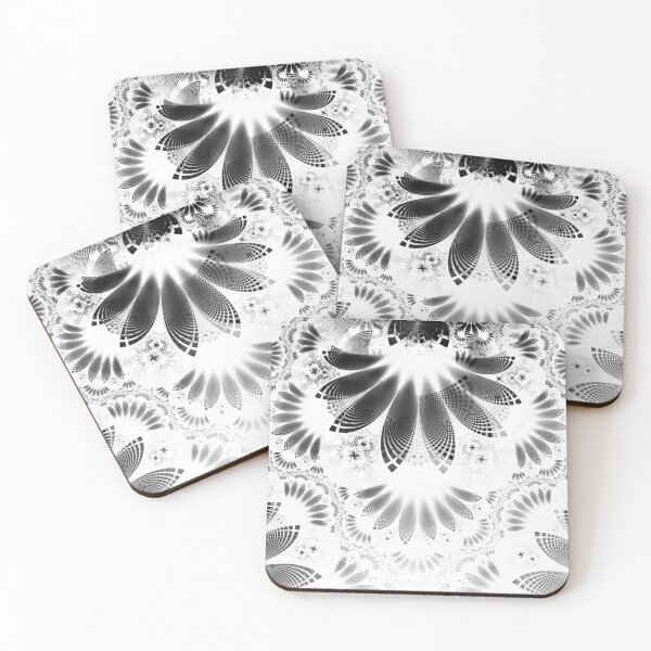 Item preview, Silver Shikoba - Beautiful Black on White Fractal Paisley Forming Feathered Wings designed and sold by San Jaya Prime.