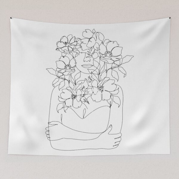 Item preview, Woman's Portrait With Flowers Line Art designed and sold by BEyourself be.