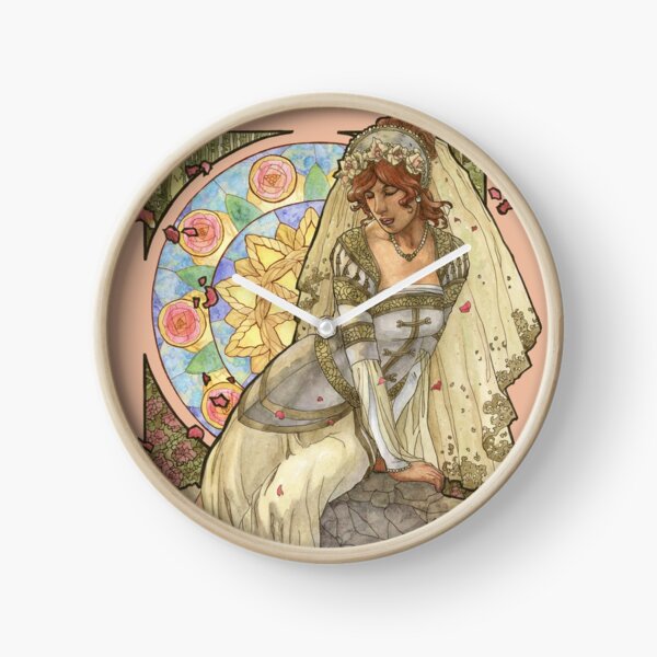 Lady of June Summer Solstice Bride with Sun Wheel and Roses Mucha Inspired Birthstone Series Clock