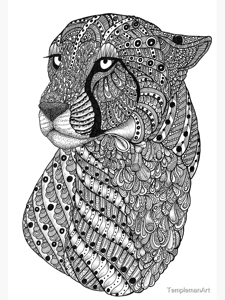 Zentangle Art Black and White Cheetah