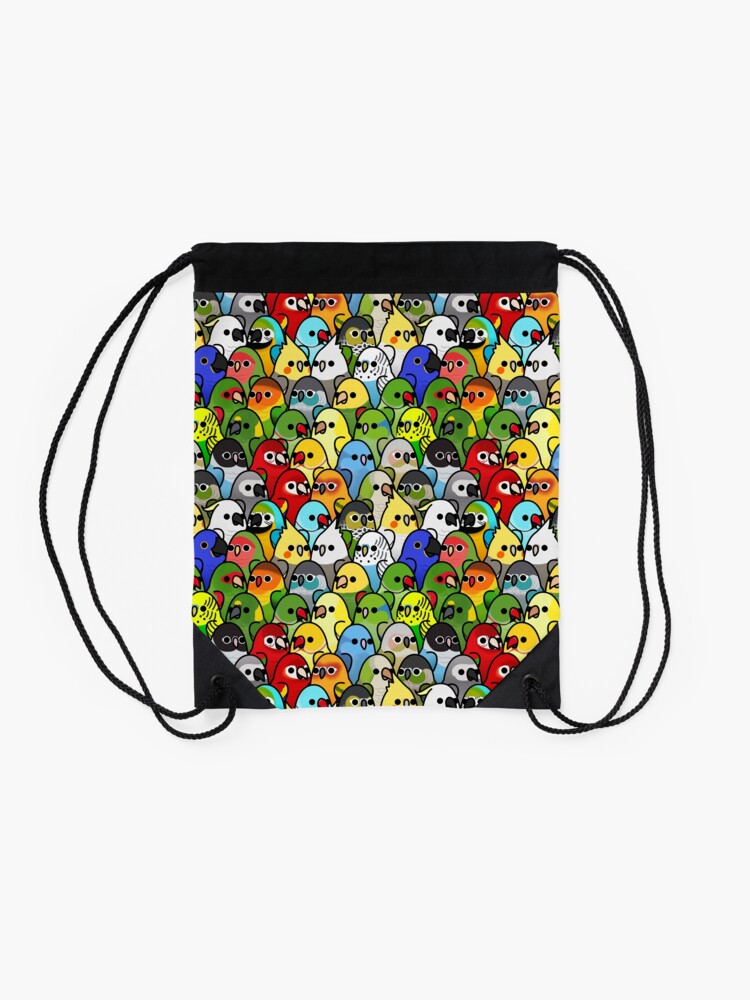 Thumbnail 2 of 3, Drawstring Bag, Too Many Birds! Bird Squad Classic designed and sold by MaddeMichael.