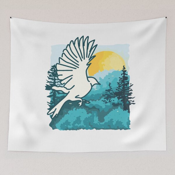 Item preview, Bird Flying Over the Summer Forest Sunrise designed and sold by BakaOutfit.