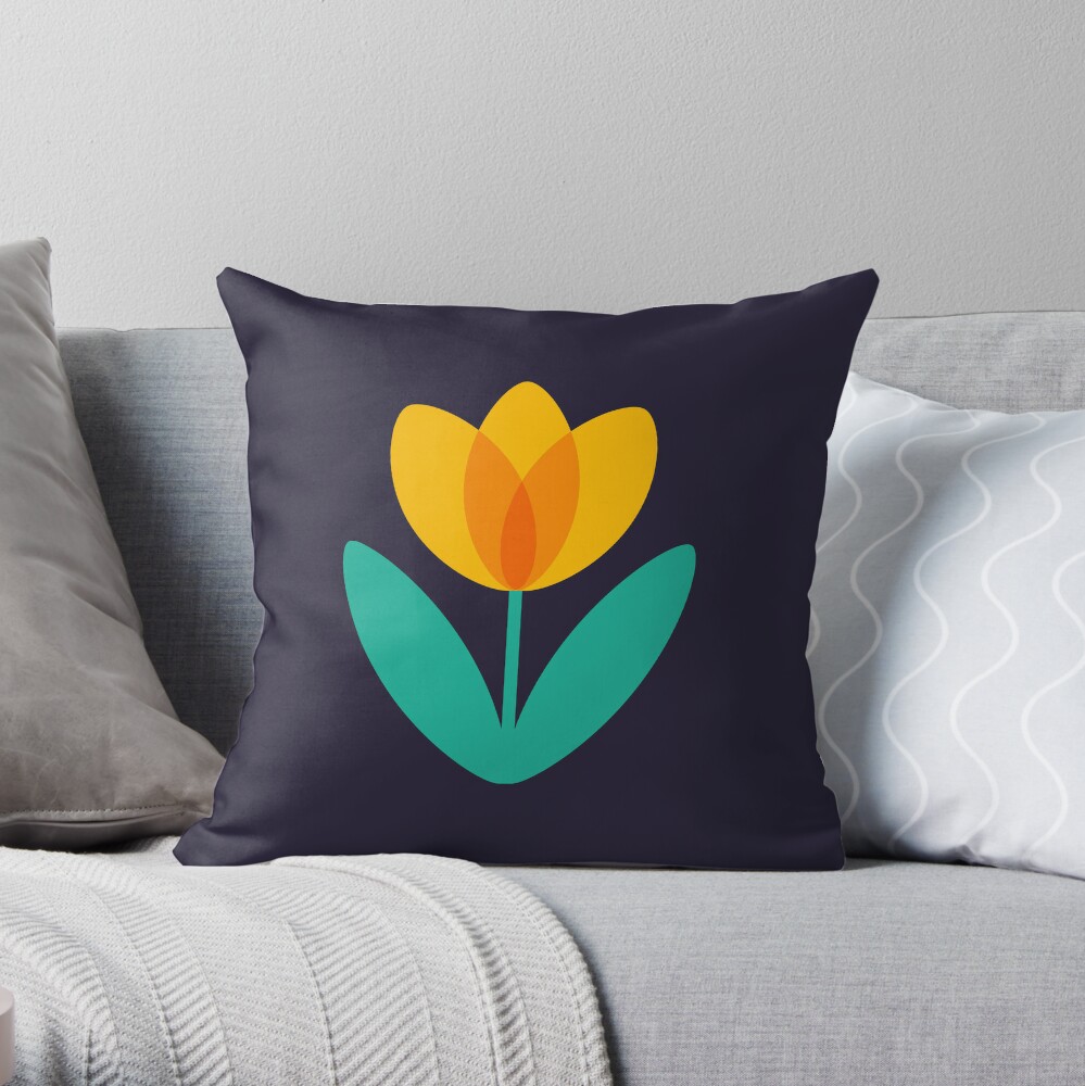 Yellow Tulip in Midnight by Suzie London Throw Pillow
