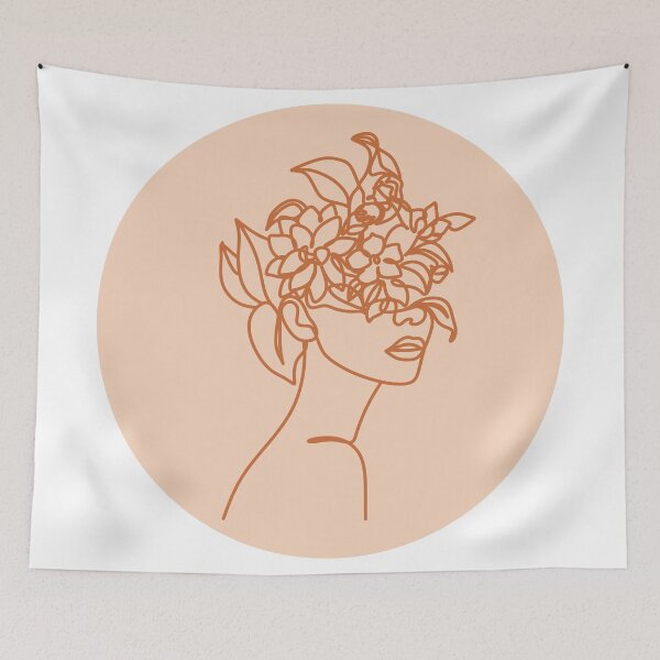 Item preview, Abstract face with head flowers by one line drawing. Minimalist style portrait. Cosmetics nature symbol. Modern continuous line drawing. Fashion print. Beauty Living Room Art Canvas Print designed and sold by NotUrAverageART.