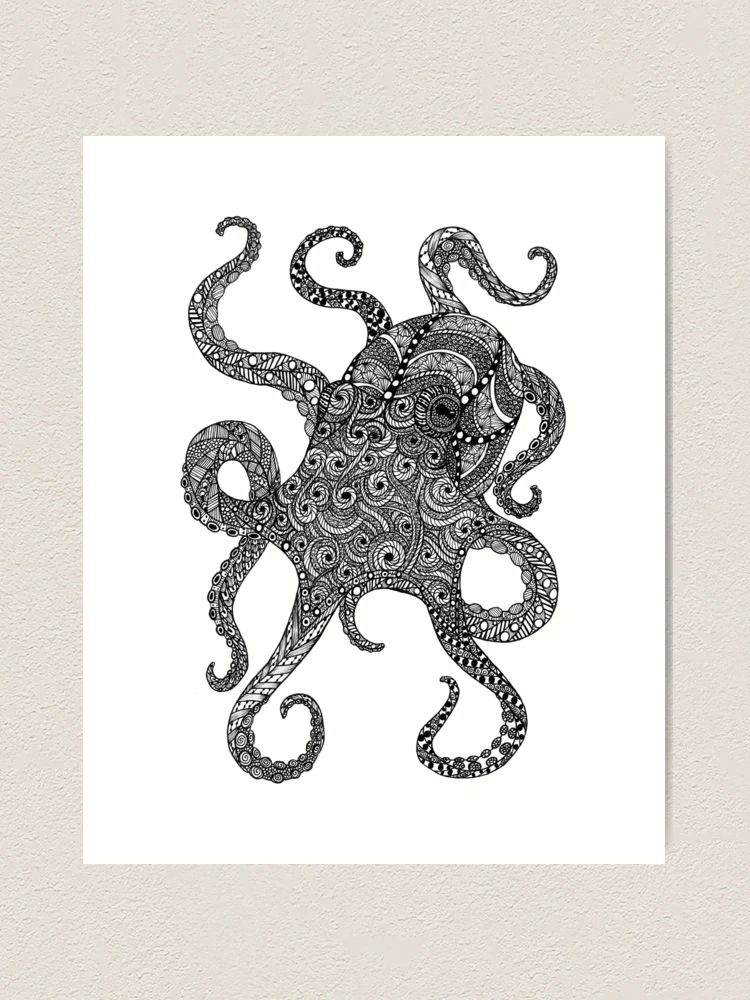 Zentangle Art Black and White Octopus