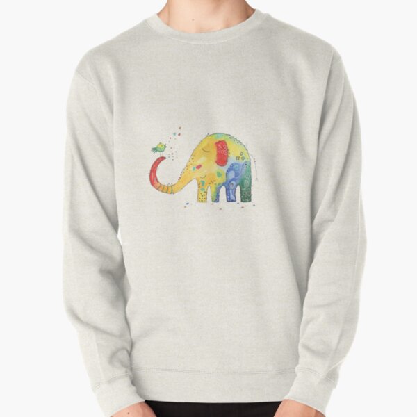Colorful elephant with singing bird Pullover Sweatshirt