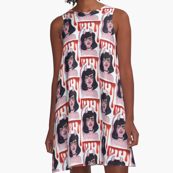 Pink devil girl in watercolour A-Line Dress