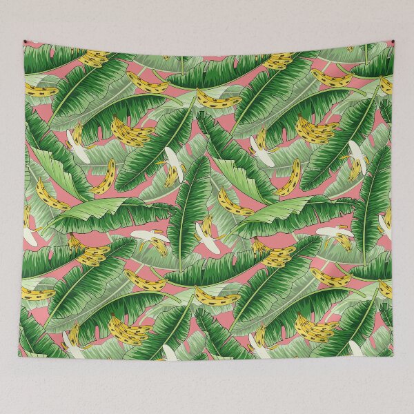 Item preview, Tropical Banana And Banana Leaves Pattern On Red Background designed and sold by Ayesha Saleem.
