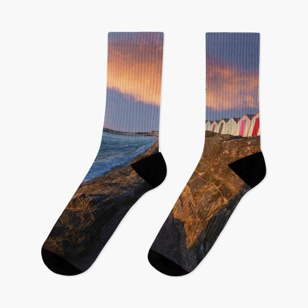 Item preview, Preston Sands Beach Huts Under The Sunrise Cloud designed and sold by rawshutterbug.