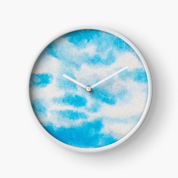 Blue cloudy skies in watercolour Clock
