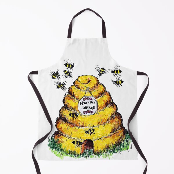 Item preview, Honet Pot Cottage. A straw beehive, or skep, on grass with several bees flying around. Acrylic on art paper. designed and sold by janesg.