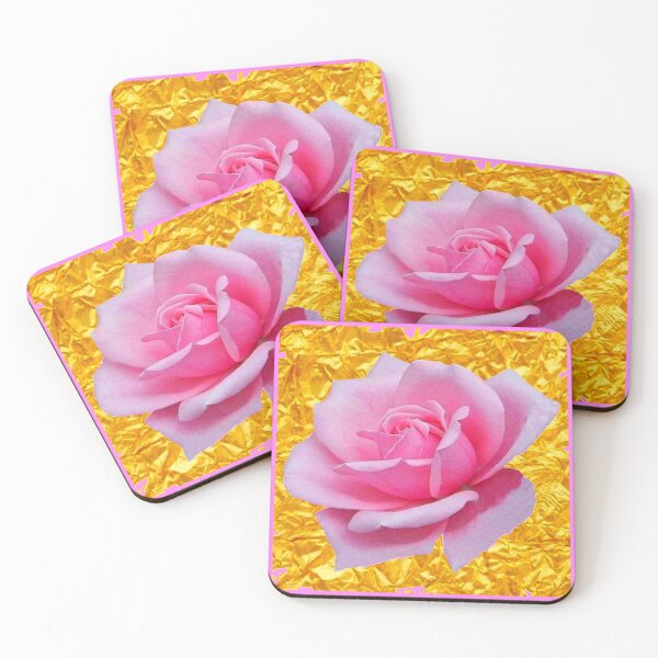 Item preview, PINK ROSE ON METALLIC GOLD LEAF ART  designed and sold by sharlesart.