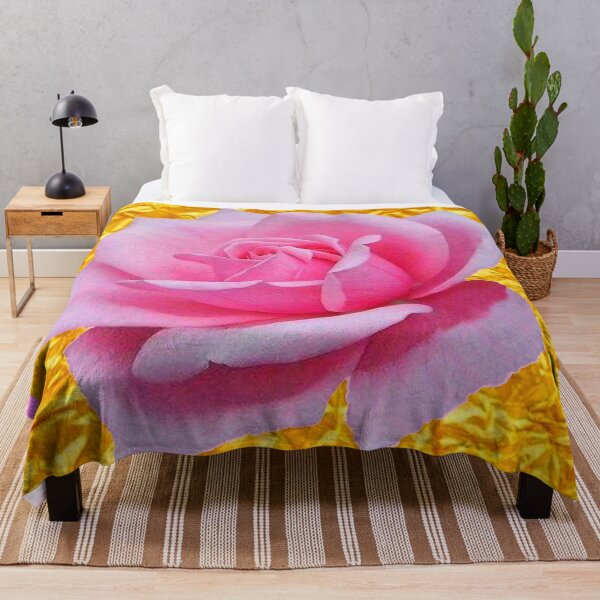 Item preview, PINK ROSE ON METALLIC GOLD LEAF ART designed and sold by sharlesart.