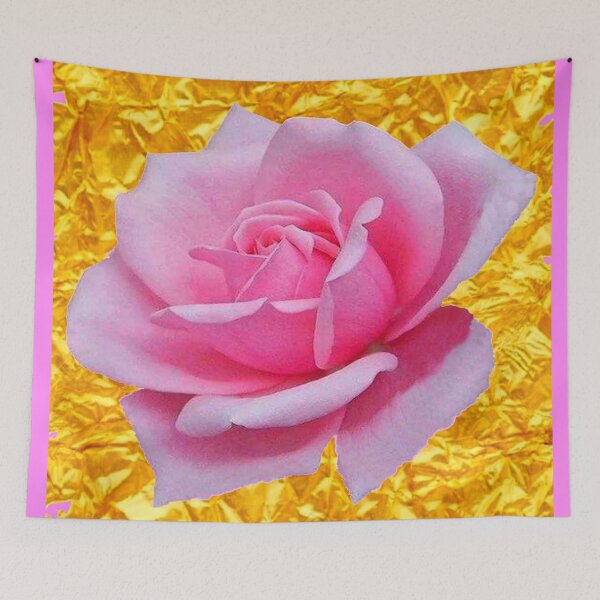 Item preview, PINK ROSE ON METALLIC GOLD LEAF ART  designed and sold by sharlesart.