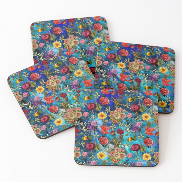 Item preview, Vintage flowers and roses exotic summer garden, botanical pattern, floral illustration, aqua blue vintage floral  designed and sold by ZeinabTaha.
