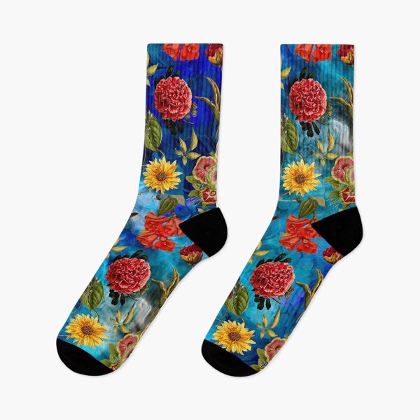 Item preview, Vintage flowers and roses exotic summer garden, botanical pattern, floral illustration, aqua blue vintage floral  designed and sold by ZeinabTaha.