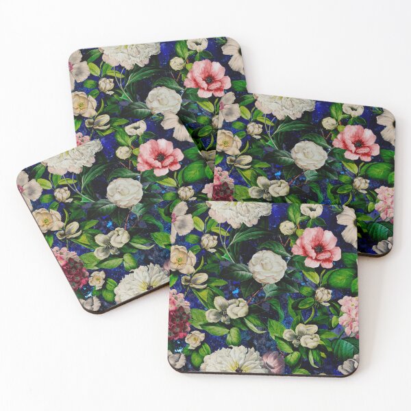 Artikelvorschau, Verträumter Nachtgarten, Vintage Blumen und Rosen, botanisches Blumenmuster, dunkelblaues Vintage botanisches entworfen und verkauft von ZeinabTaha.