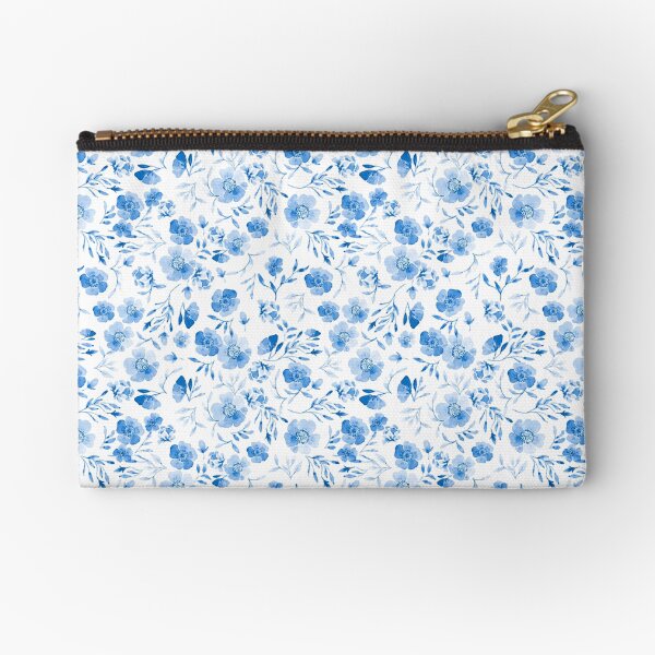Blue Watercolor Floral Zipper Pouch