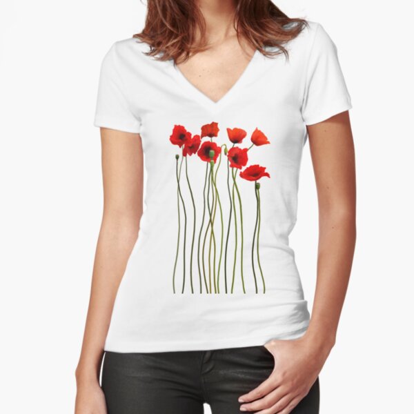 Poppies Fitted V-Neck T-Shirt