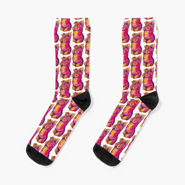 Beautiful curvy body art in bright watercolour Socks