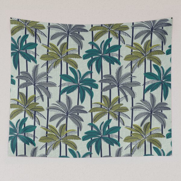 Item preview, Retro Palm Springs vibes // sea mist green background highball pine and grey green palm trees oxford navy blue line contour designed and sold by SelmaCardoso.