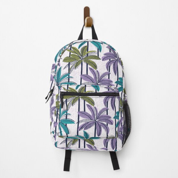 Item preview, Retro Palm Springs vibes // white background highball green peacock blue and violet palm trees oxford navy blue line contour designed and sold by SelmaCardoso.